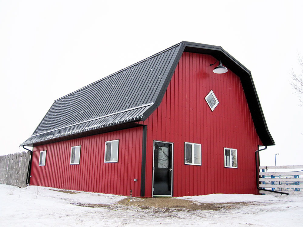 Agricultural Barn with FC-36 Panel Siding in Bright Red and FC-36 Panel Roof in Black