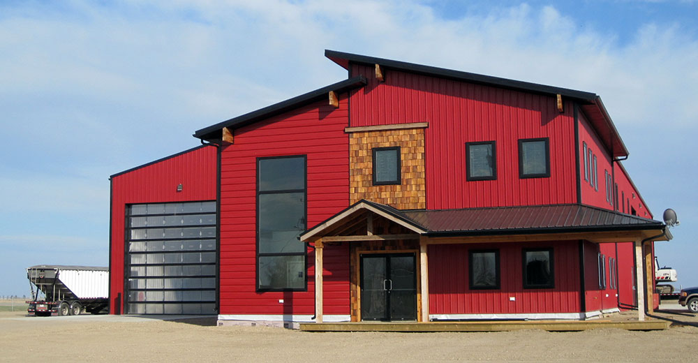 Commercial Building with FC-36 Panel Siding in Bright Red and FC-36 Panel Roof in Black