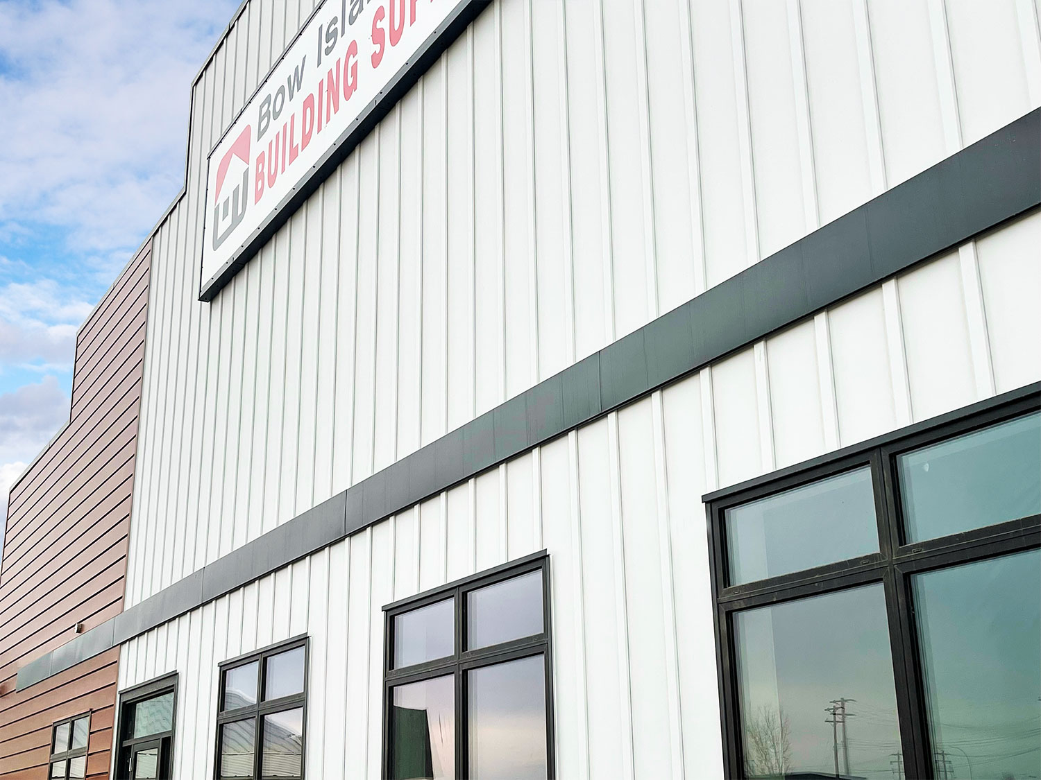 Commercial Building with Board and Batten panel in Arctic White Texture