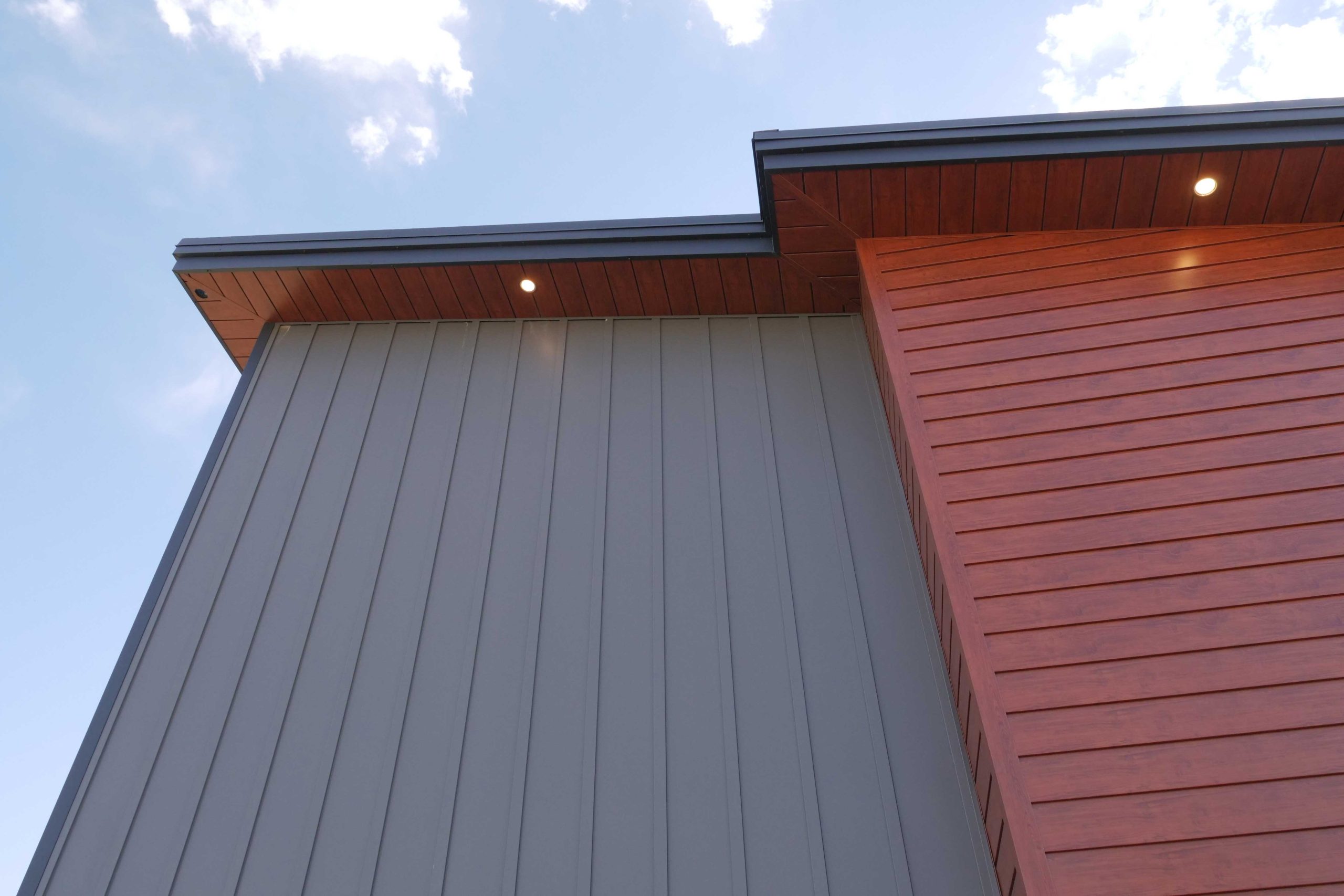 Board & Batten in Graphite with SlimLine Siding and Soffit in Frontier Woodgrain